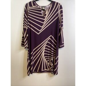 Haani Petite PXL Purple Geometric Shift Dress 3/4 Sleeve Stretch Tunic